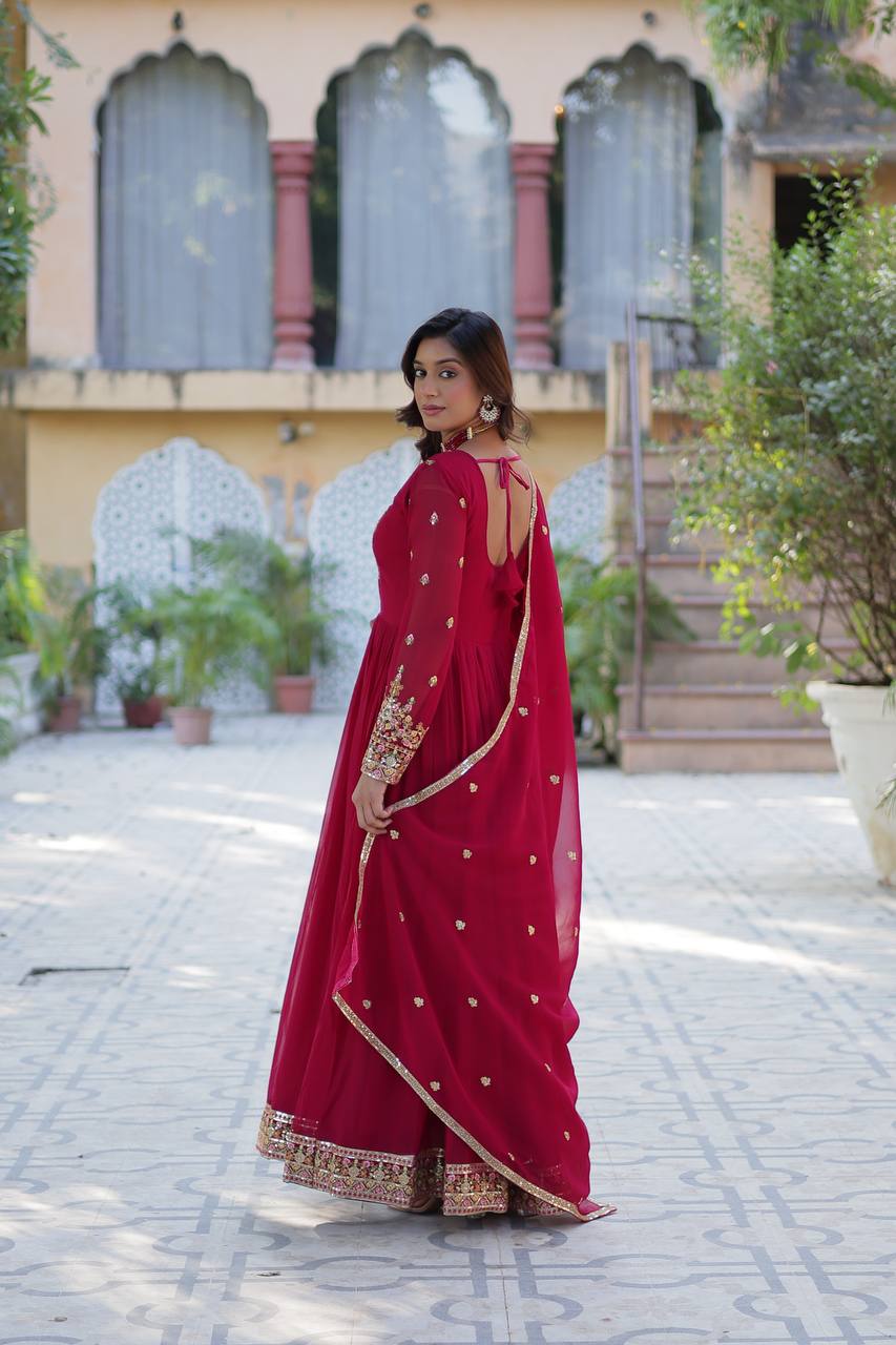 Classic Pink Georgette With Sequins Embroidered Anarkali Suit