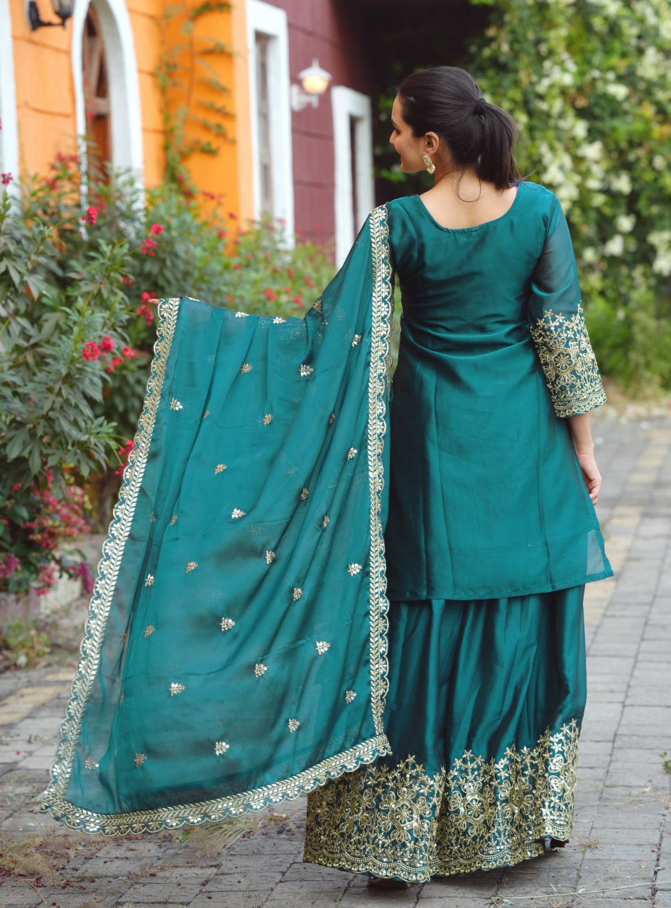 Emerald Green Rangoli Lehenga Suit with Embroidery Sequence Work | Elegant Festive Wear