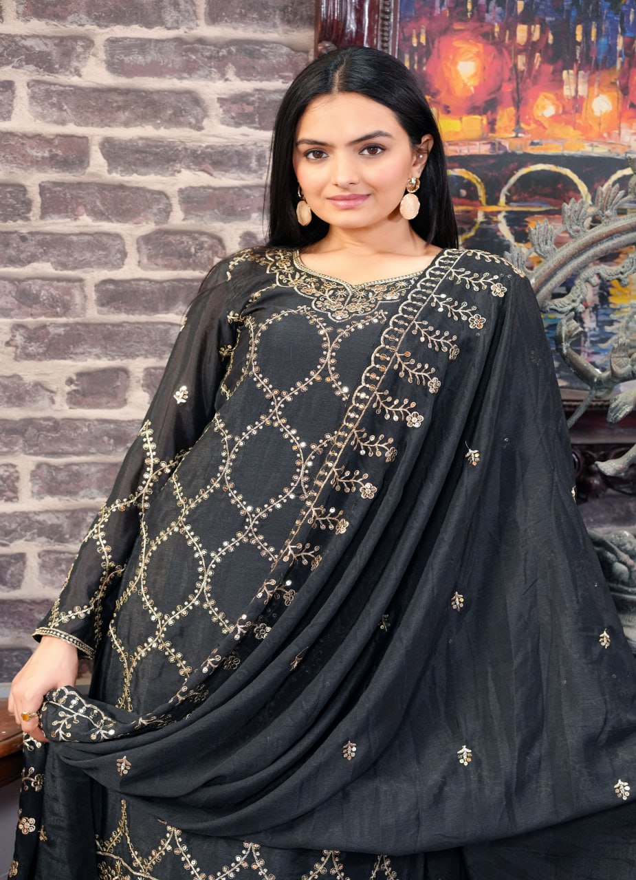 Chinon Embroidered Sharara Suit Set for Women - Traditional & Party Wear
