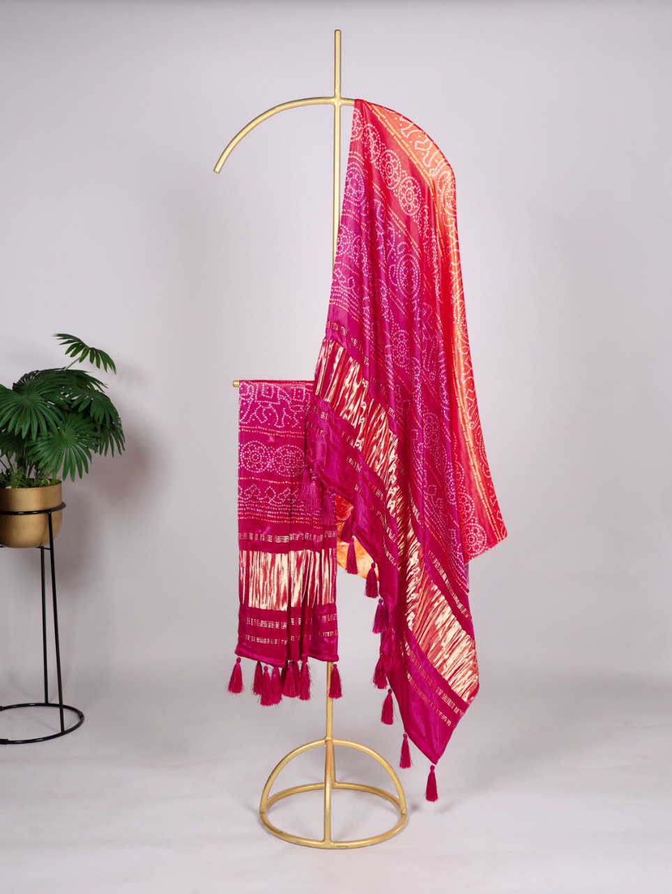 Pure Gaji Silk Digital Print Yellow With Purple Shade Dupatta with Tassels