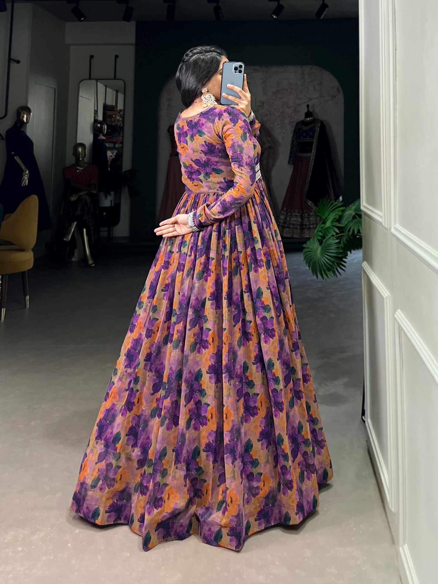 Stylish Georgette Floral Printed Gown with Lace Border and Dupatta | Party Wear and Ethnic Collection