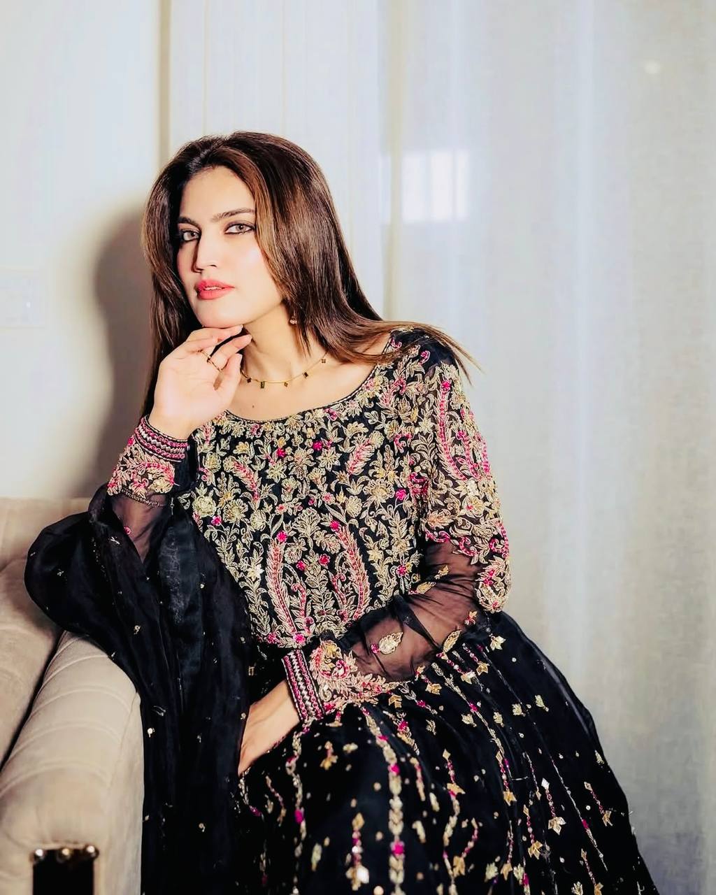 Black Fox Georgette Embroidered Suit Set with Dupatta