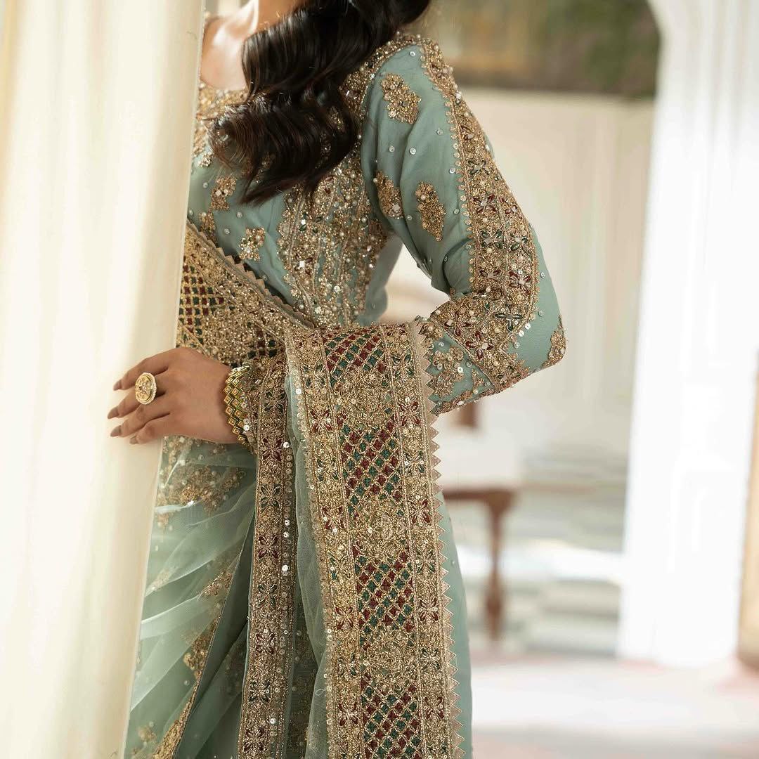 Heavy Fox Georgette Light Blue Sharara Suit with Codding Sequence Embroidery