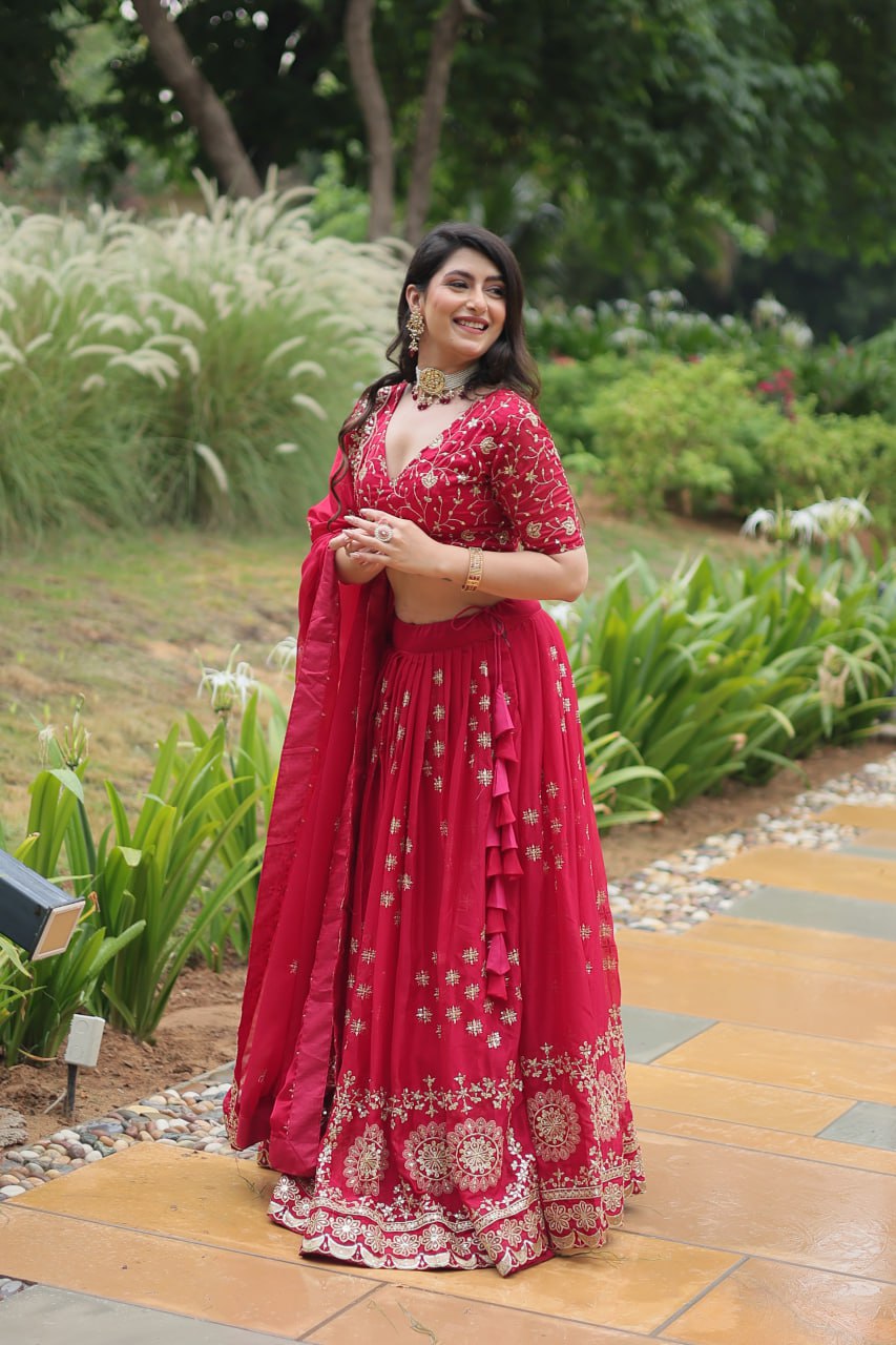 Attractive Sequins Pink and Rani Trendy Lehenga Choli By Stylish Ethnic