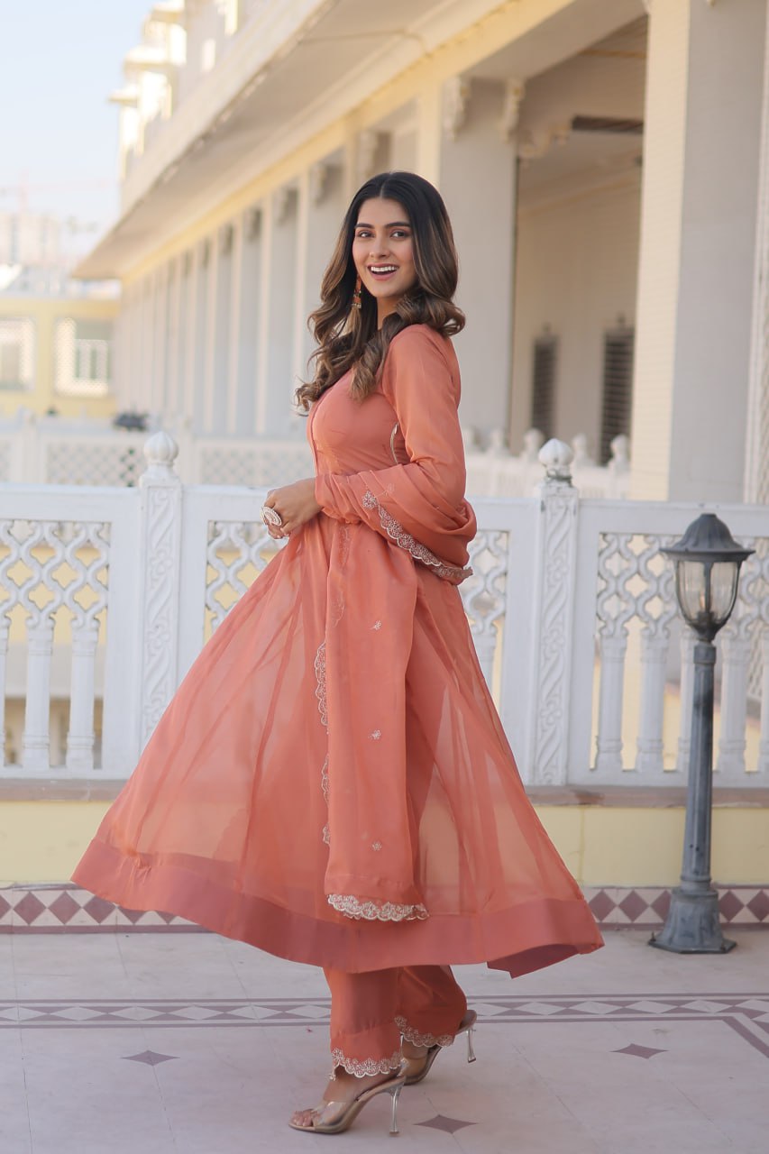 Peach Wedding Anarkali Suit Set By Stylish Ethnic