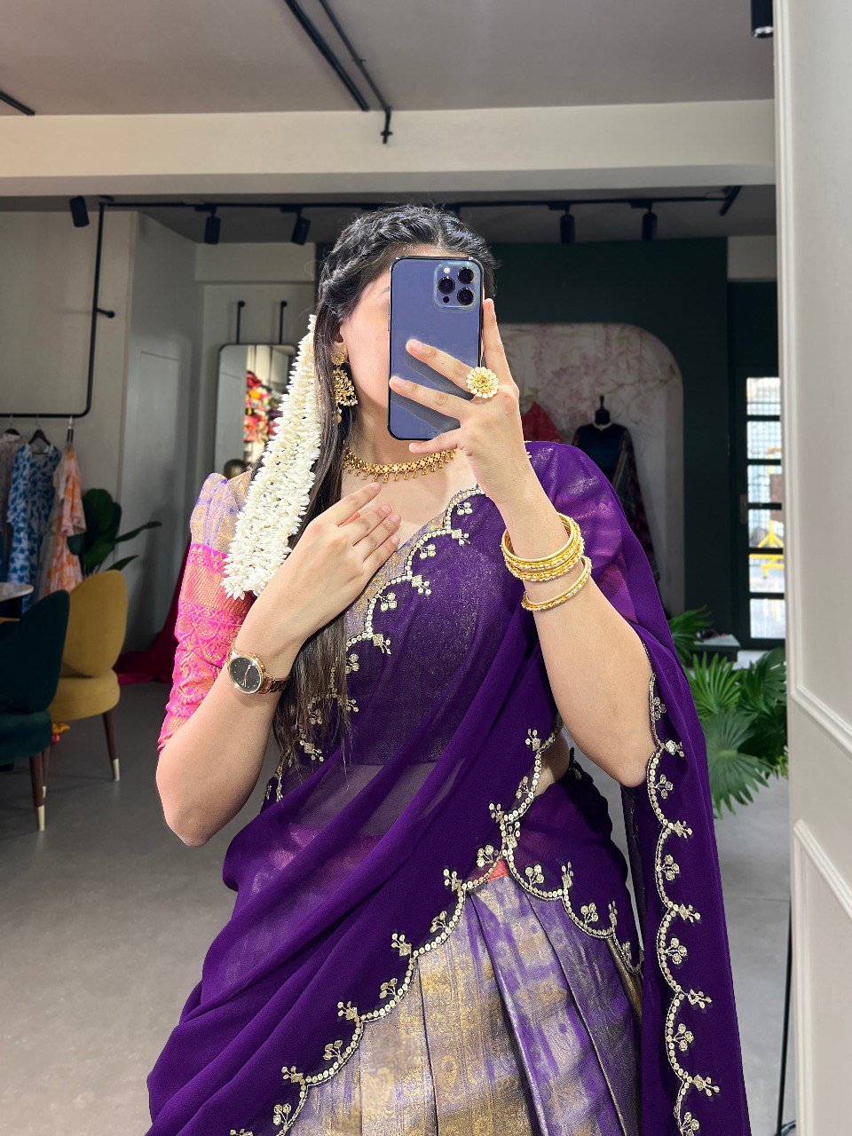 Kanjivaram Silk Blue Lehenga Choli With Flowing Dupatta