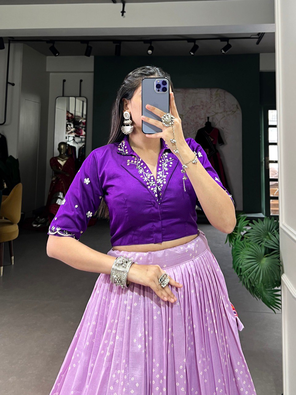 Tussar Silk Lavender Foil Printed Co-Ords Set
