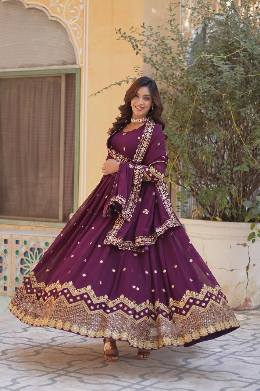 Ethnic Motifs Embroidered Sequinned Purple Georgette Anarkali Kurta