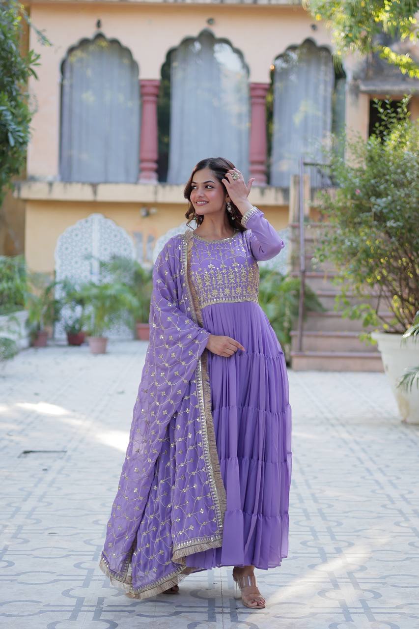 Lavender Purple Salwar Kameez In Anarkali Style