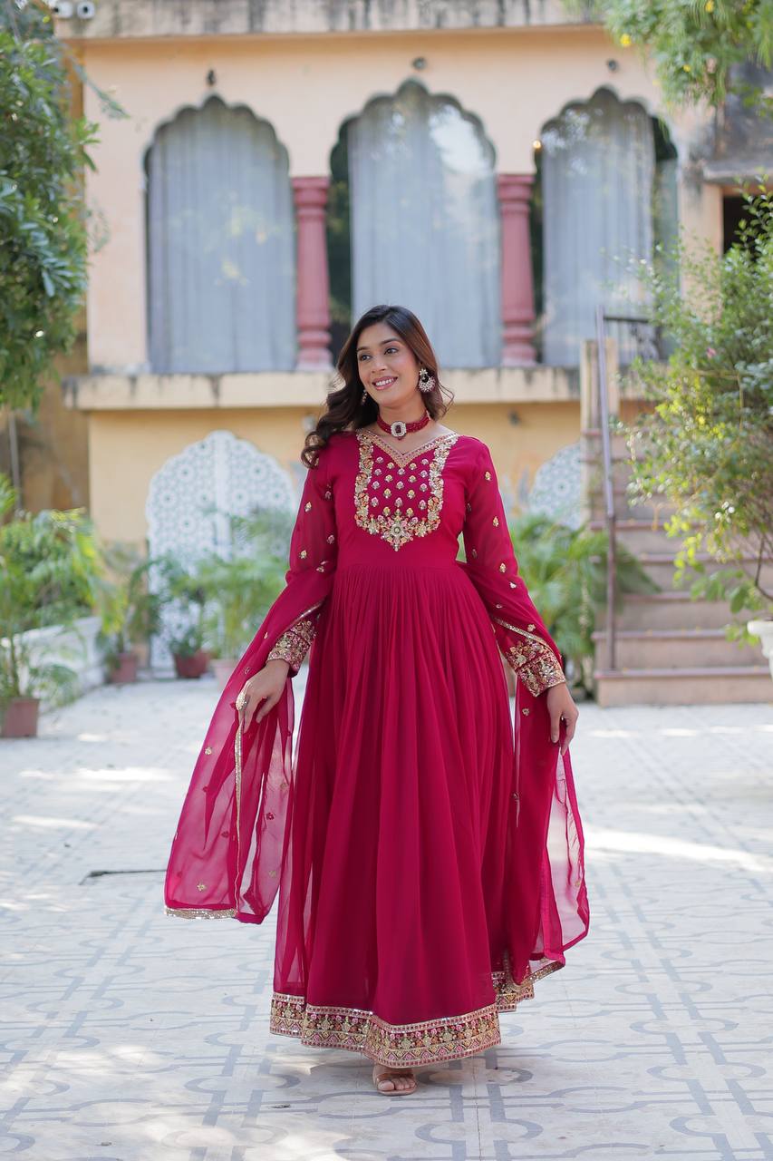 Classic Pink Georgette With Sequins Embroidered Anarkali Suit