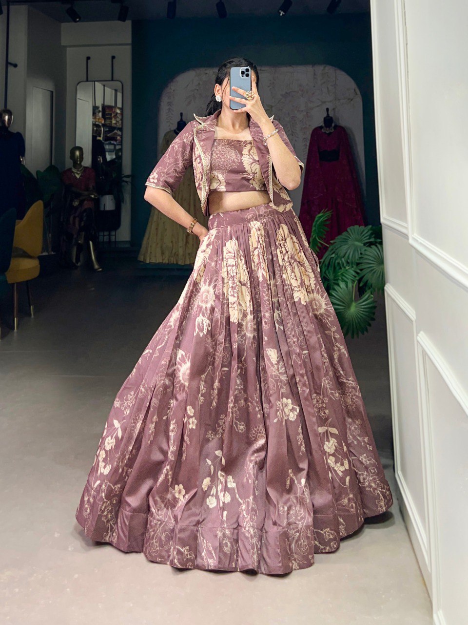 Onion Color Floral Printed Stylish Designer Lehenga choli