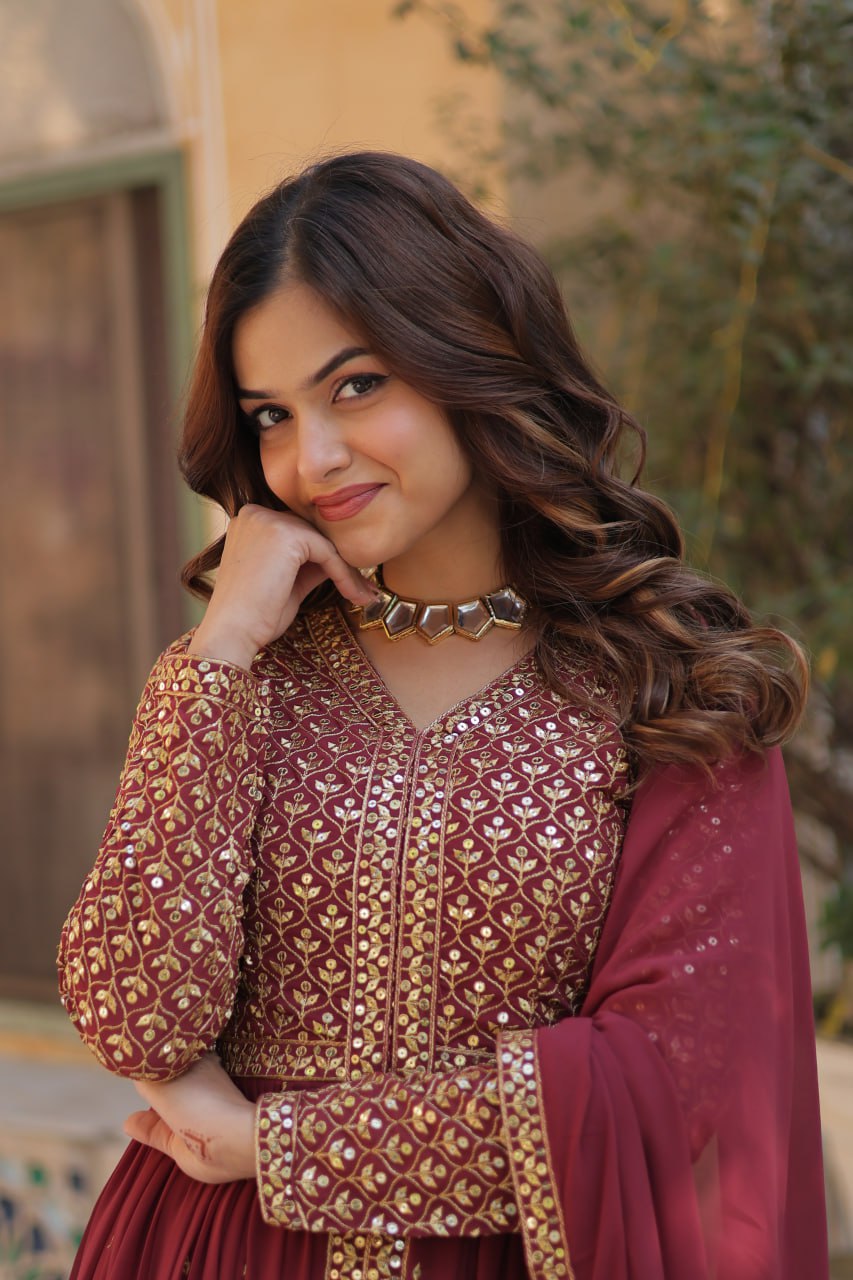 Designer Brown Color Three Piece Suit Set