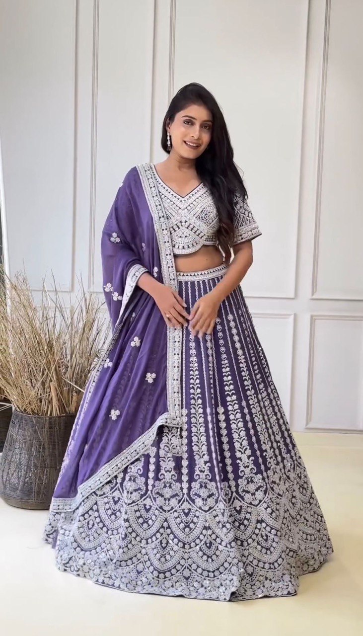 Luxurious Faux Georgette Lehenga Set with Coding Dori & Sequins Work, Embroidered Blouse & Designer Dupatta