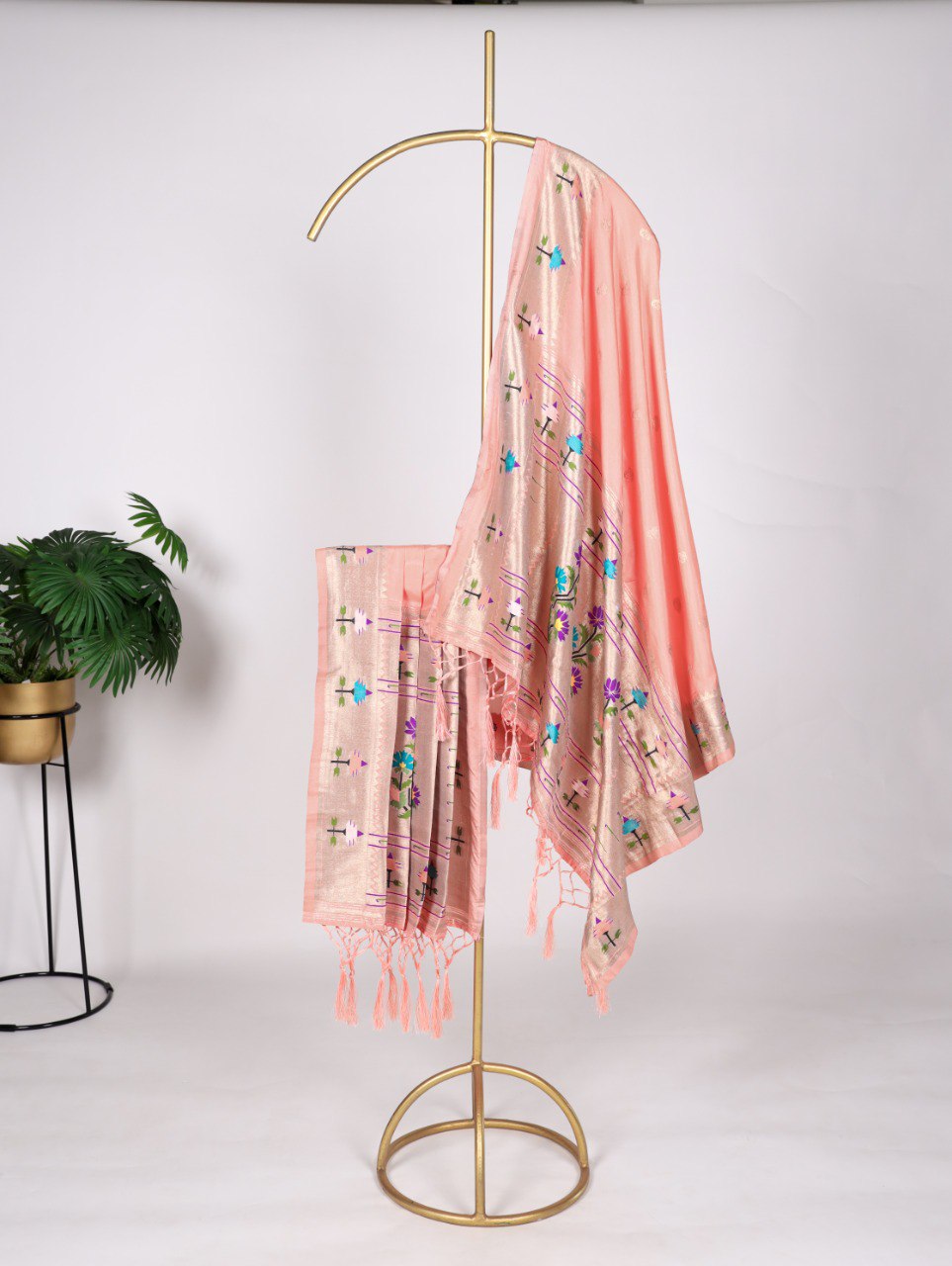 Elegant Jacquard Paithani Zari Weaving Rose Pink Dupatta