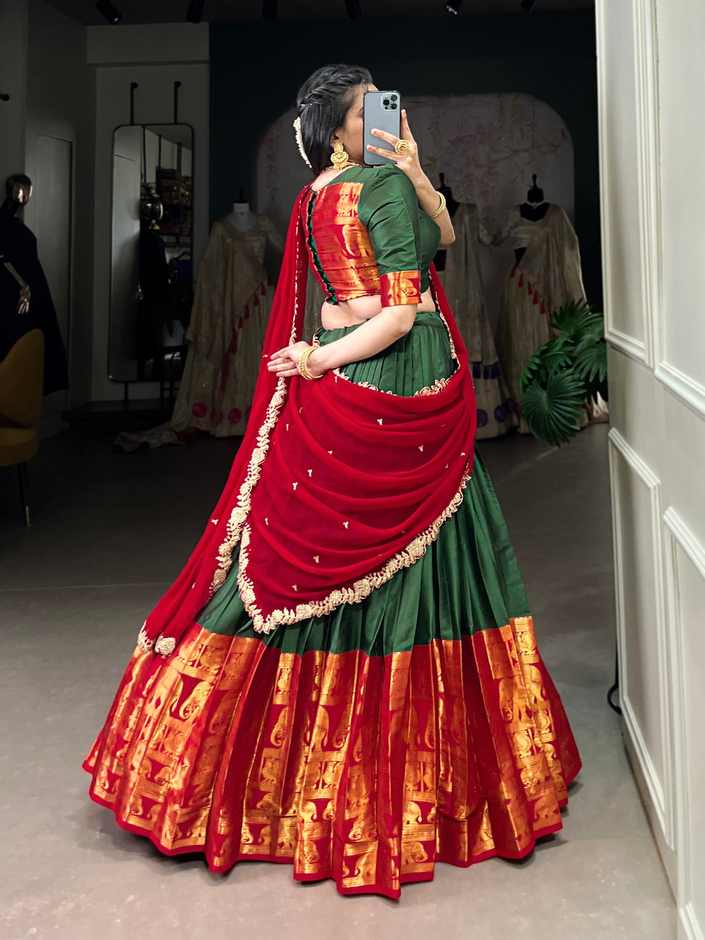 Narayan Pattu Zari Woven Green Lehenga Set with Embroidered Georgette Dupatta