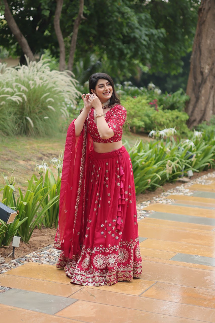 Attractive Sequins Pink and Rani Trendy Lehenga Choli By Stylish Ethnic