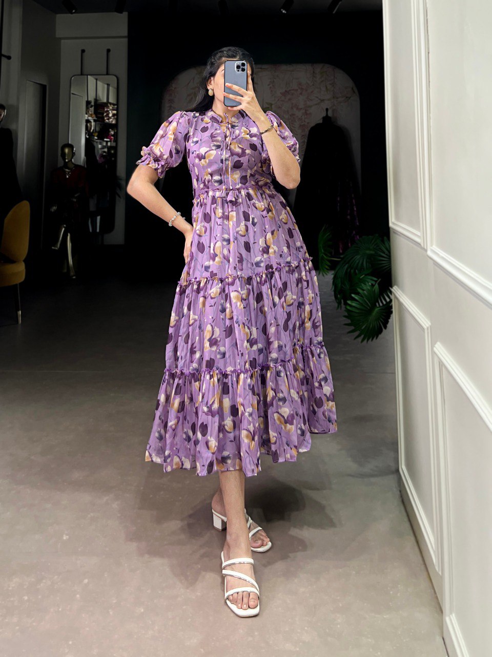 Purple Floral print Chiffon Frock Collection Designed for Effortless Grace