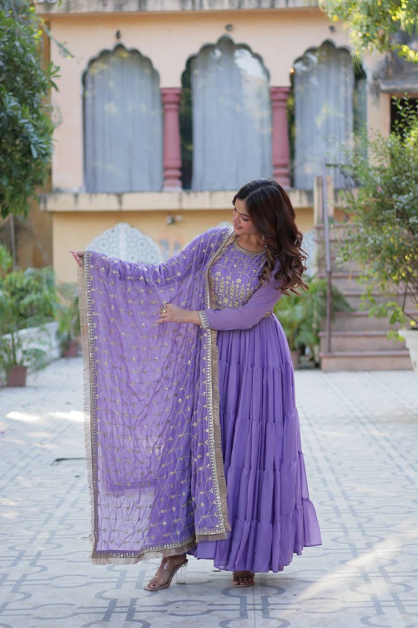 Lavender Purple Salwar Kameez In Anarkali Style