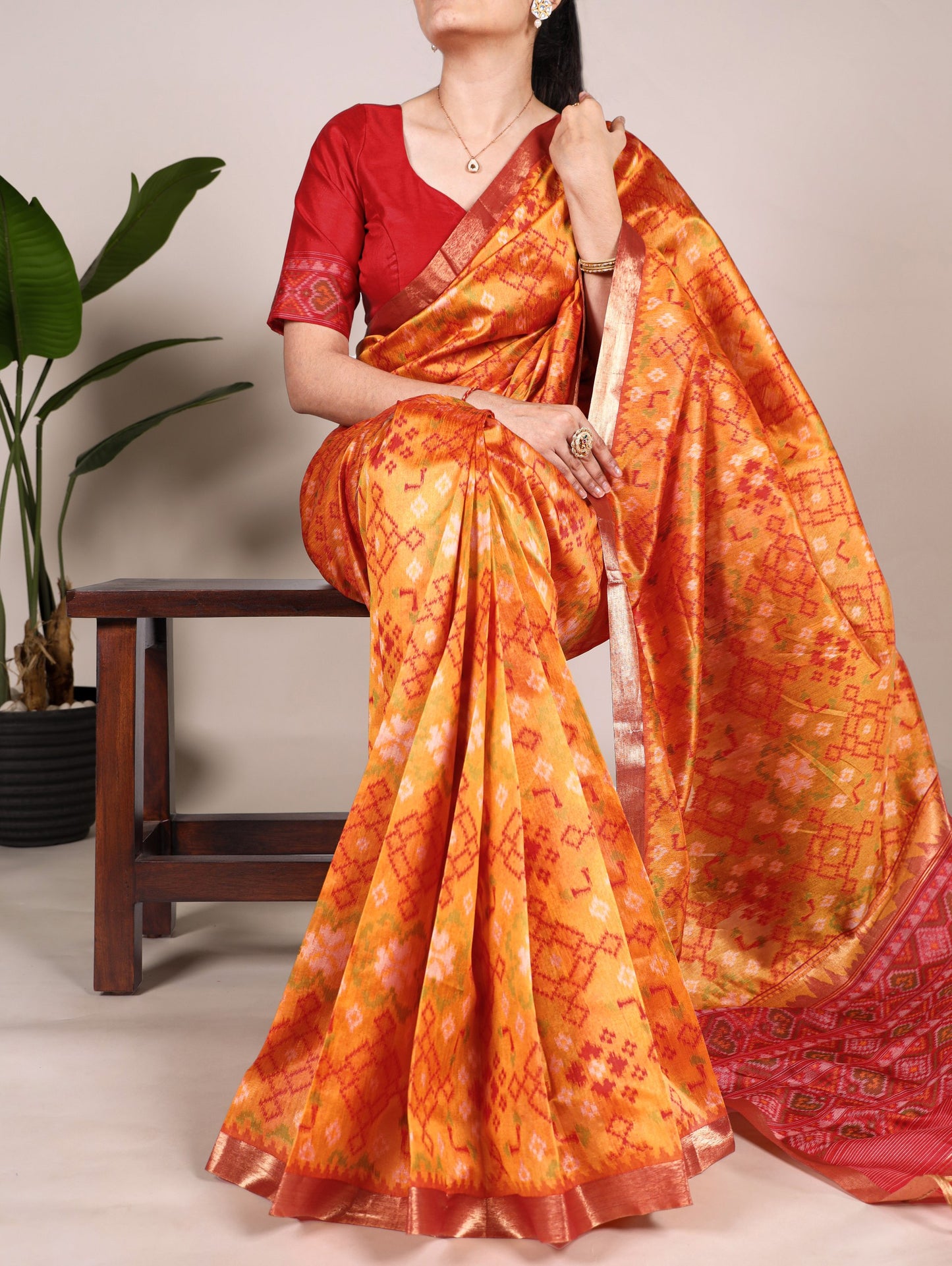 Orange Patola Love Jacquard Silk Saree with Zari Weaving Work & Unstitched Blouse
