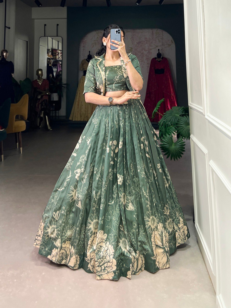 Green Color Floral Printed Stylish Designer Lehenga choli