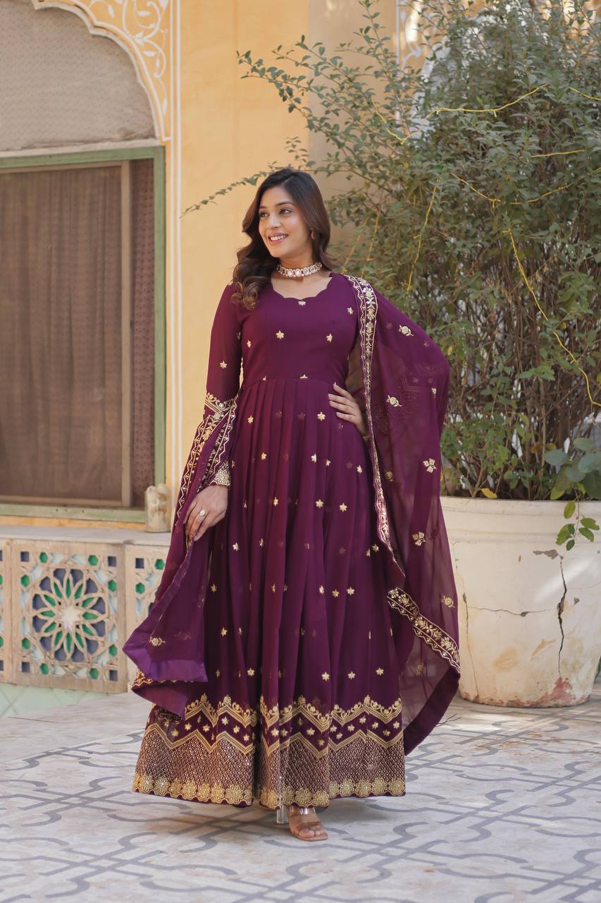 Ethnic Motifs Embroidered Sequinned Purple Georgette Anarkali Kurta
