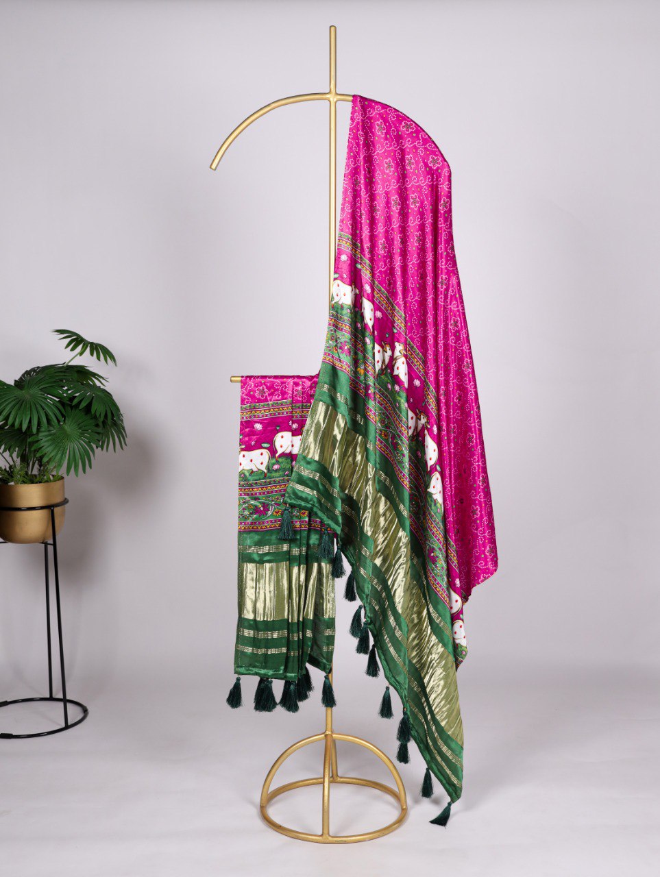 Pure Gaji Silk Digital Print Pink Dupatta with Tassels