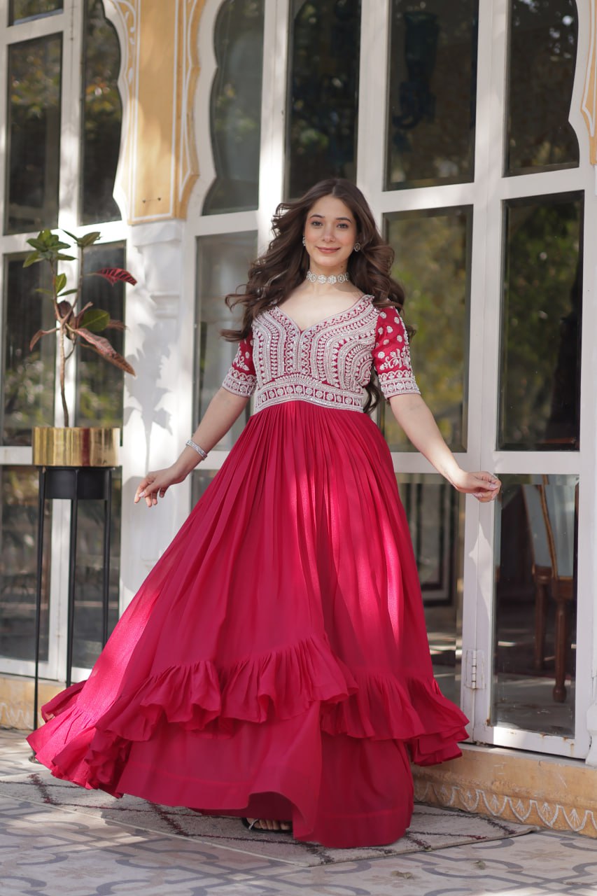 Designer Star Georgette Pink Kurti with Lehenga Set Embellished with Beads and Sequins Work