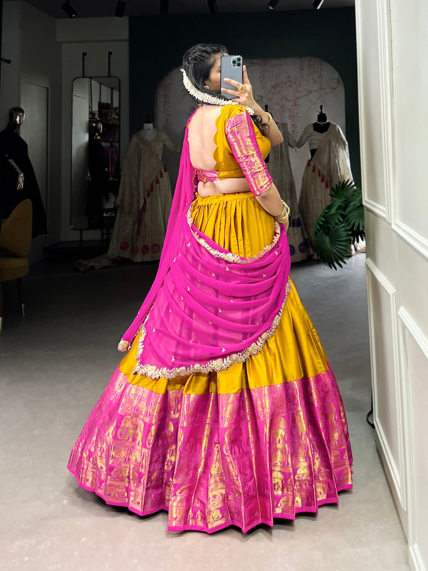 Narayan Pattu Zari Woven Mustard Lehenga Set with Embroidered Georgette Dupatta