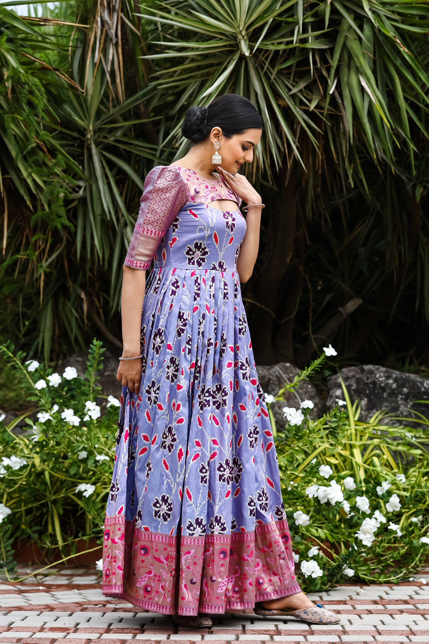 Women's Designer Party Wear Soft Silk Copper Weaving Print Gown