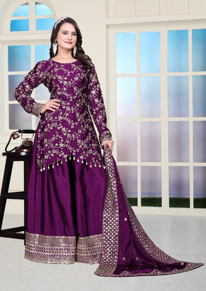 Chinon Sequence Embroidered Sharara Suit with Real Kodi Lace Border