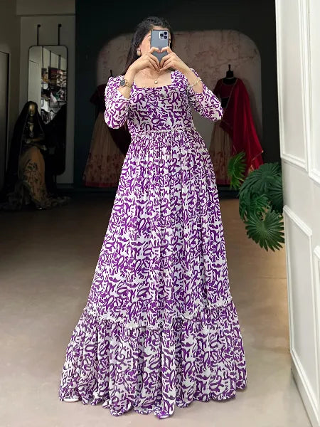 Purple Color Stylish Party Wear Gown in Georgette With Digital Print