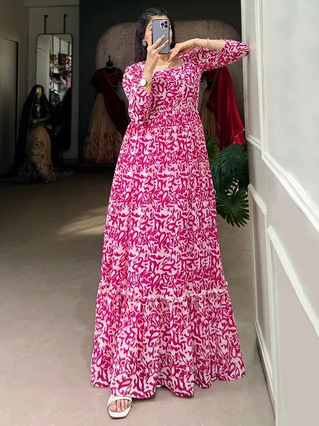Pink Color Stylish Party Wear Gown in Georgette With Digital Print