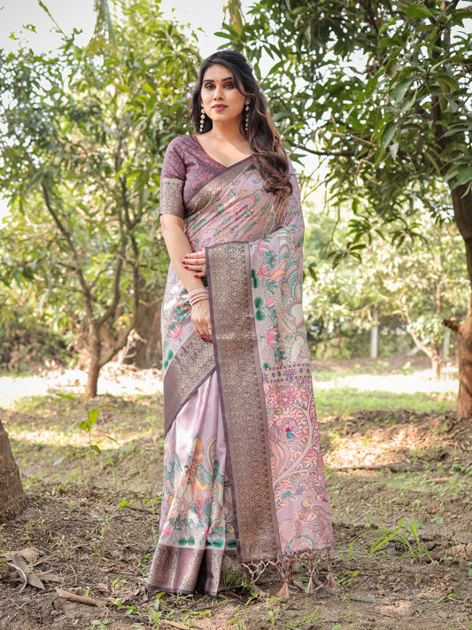 Peach Blush Pure Silk Saree With Digital Printed Work