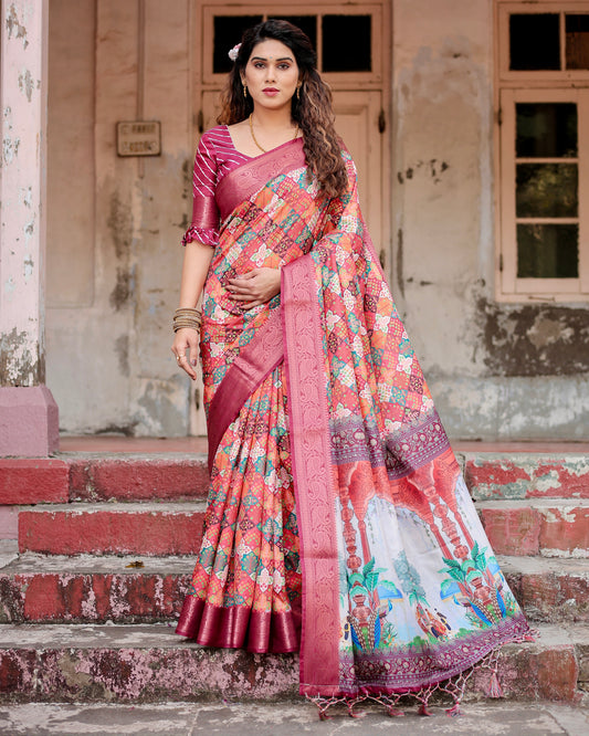 Adorable Printed Soft Silk Saree With Blouse For Women