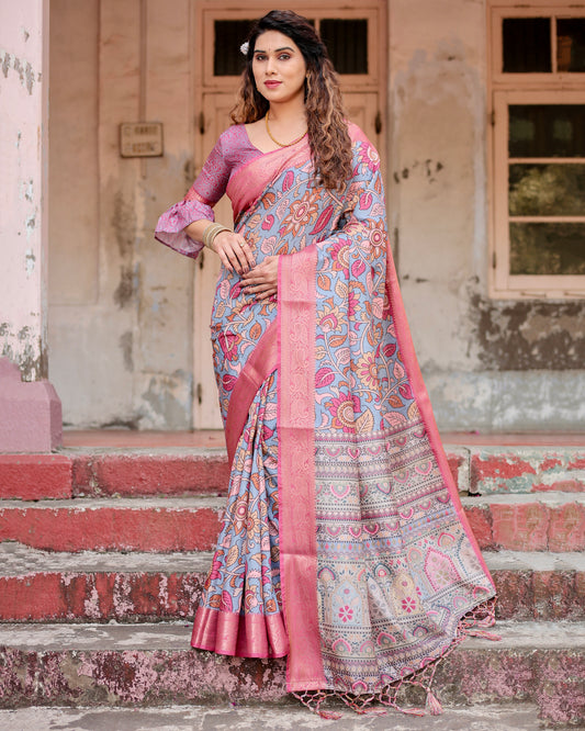 Celebrity Wear Silk Digital Printed Saree With Blouse