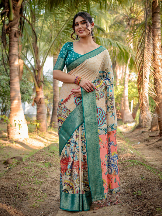 South Indian Silk Printed Design Saree With Blouse