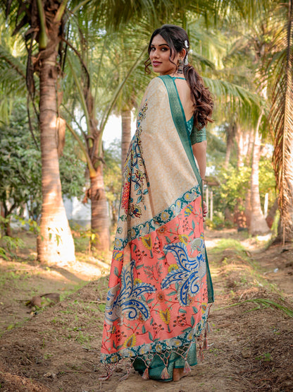 South Indian Silk Printed Design Saree With Blouse