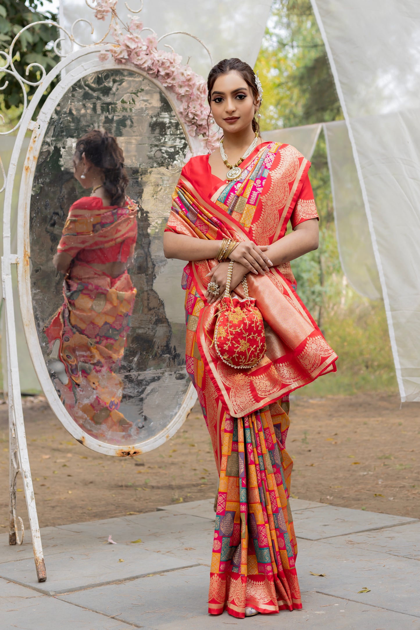 Banarasi Silk Saree with Rangkat Weaves & Intricate Zari Work