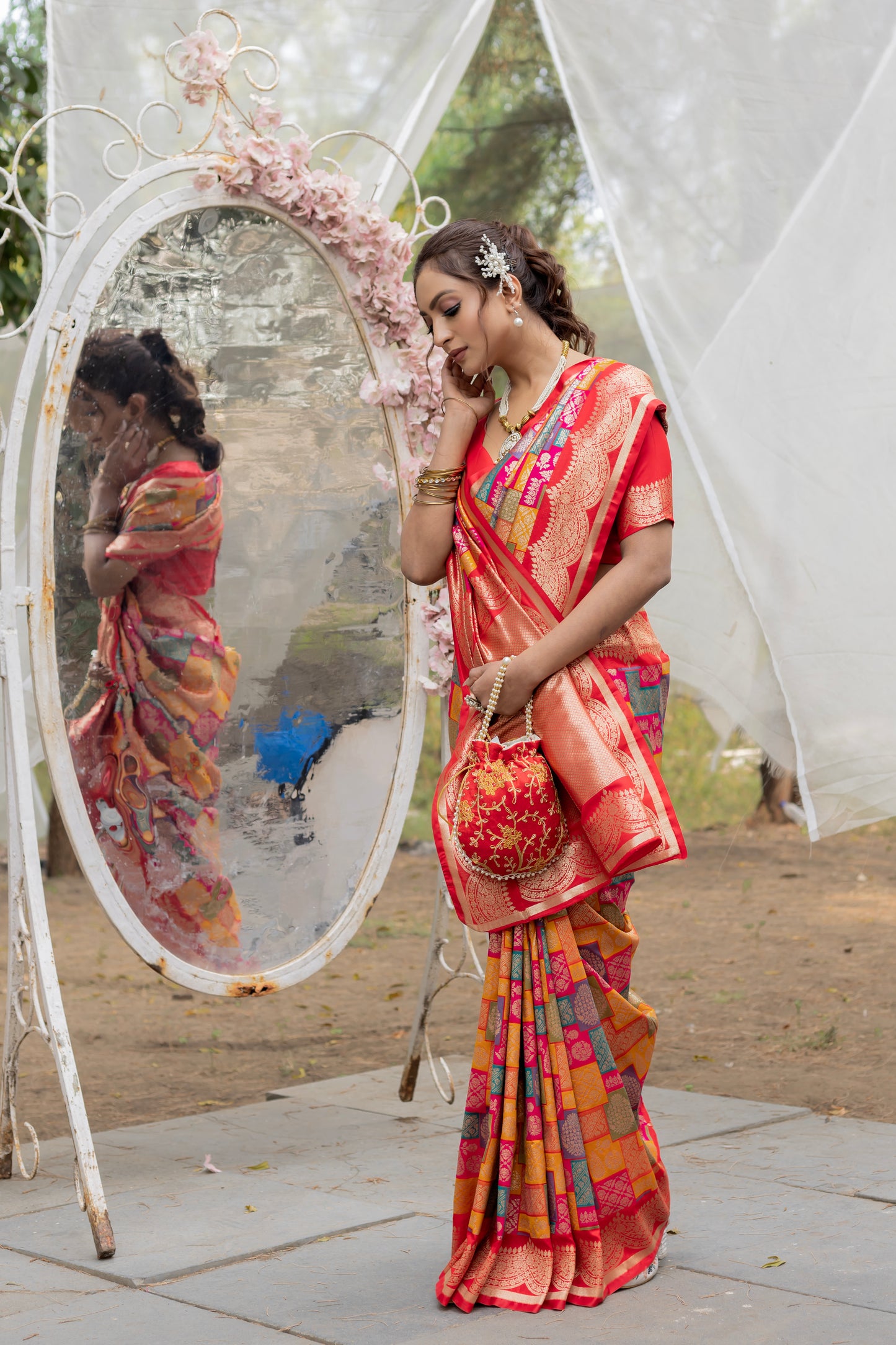 Banarasi Silk Saree with Rangkat Weaves & Intricate Zari Work