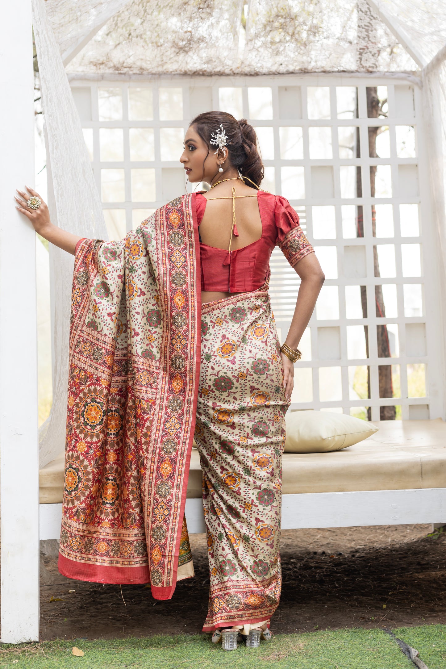 Off-White Patola Silk Saree