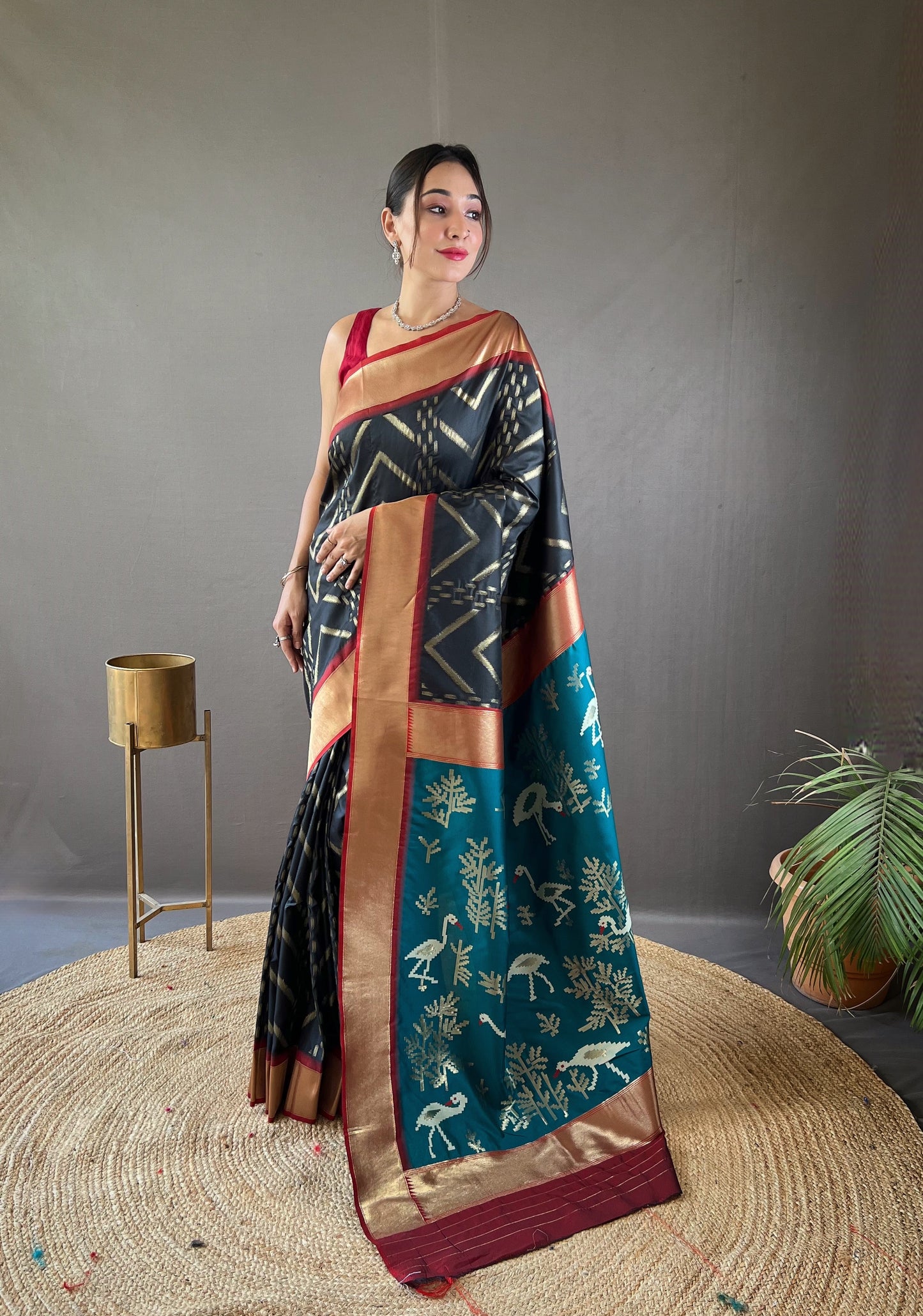 Charcoal Black Soft Banarasi Silk Saree