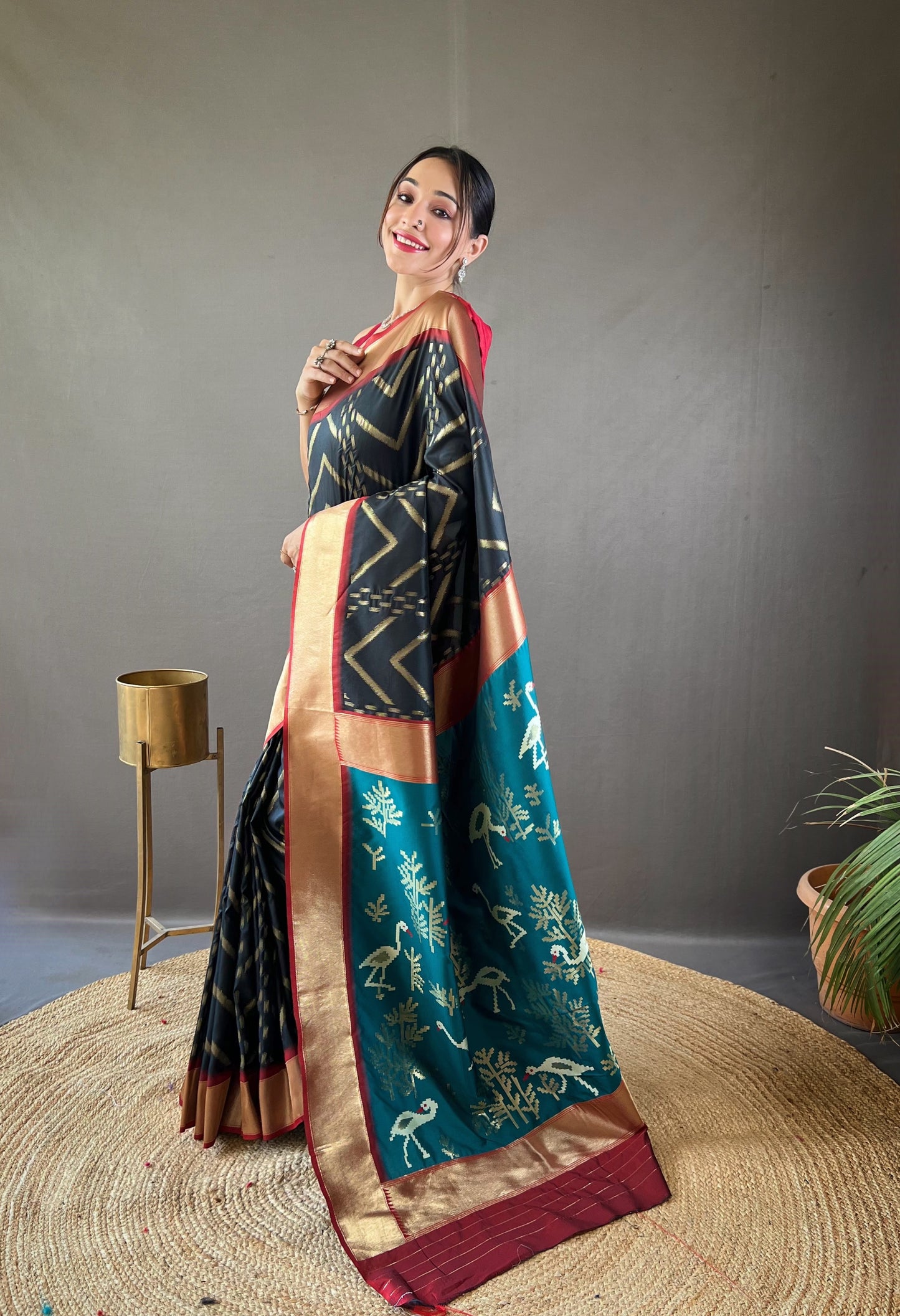 Charcoal Black Soft Banarasi Silk Saree