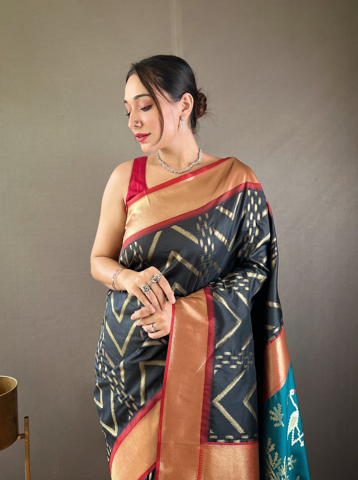 Charcoal Black Soft Banarasi Silk Saree