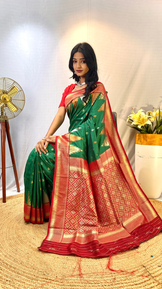 Bottle Green Print Work Silk Traditional Saree