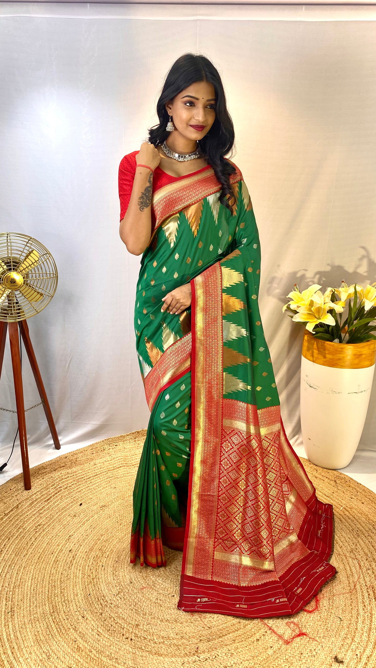 Bottle Green Print Work Silk Traditional Saree