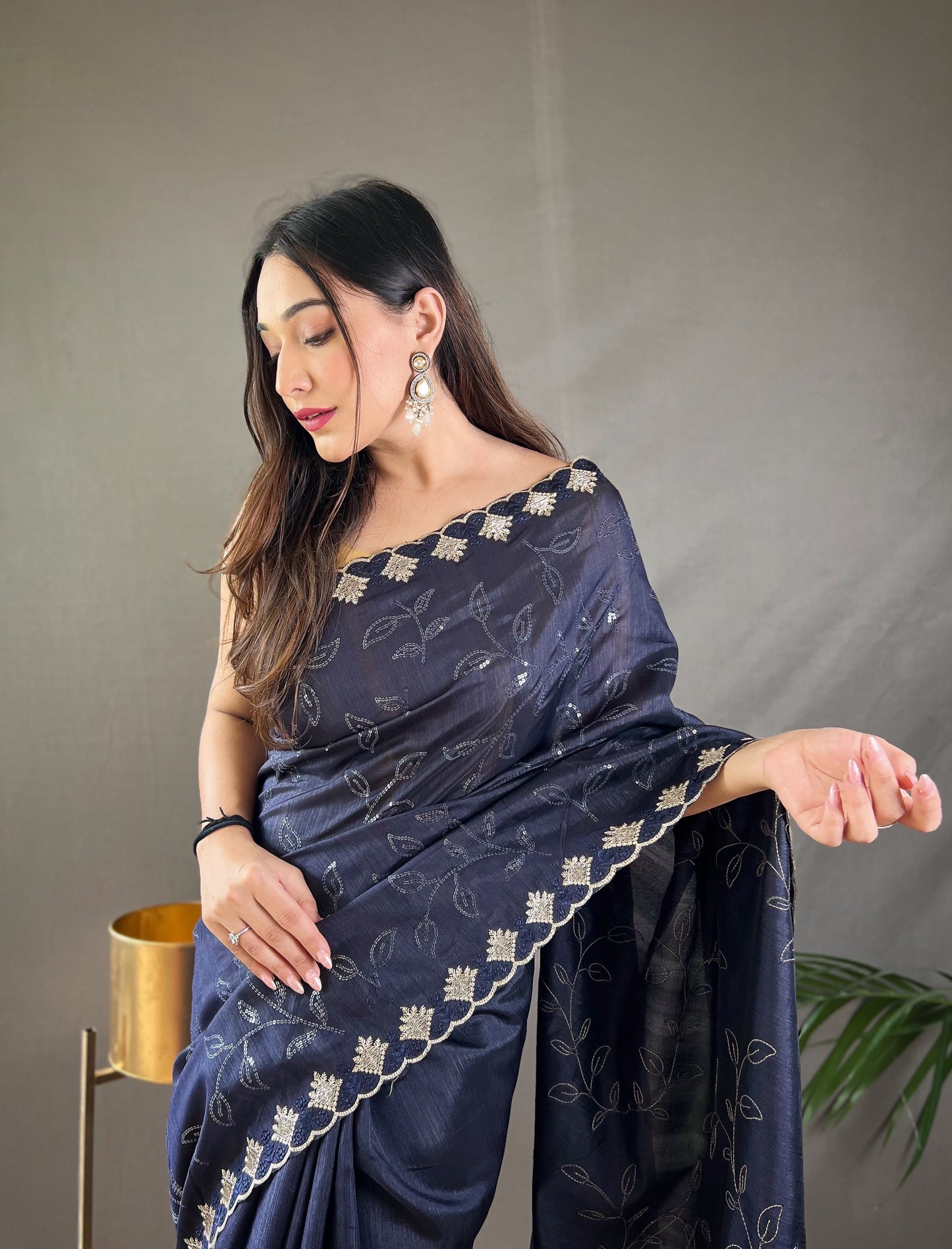 Presenting Ready To Wear Black Color Silk Saree