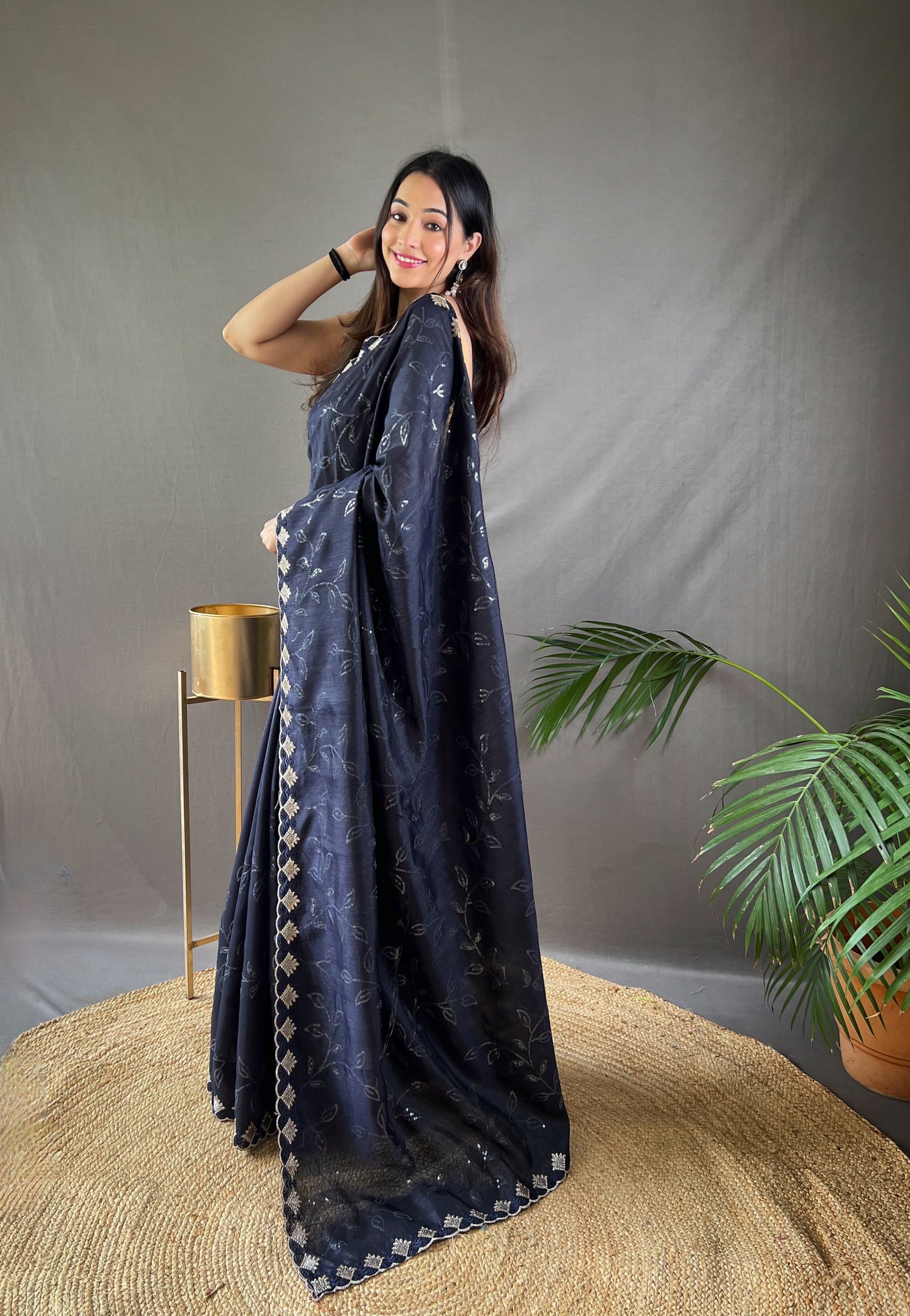 Presenting Ready To Wear Black Color Silk Saree