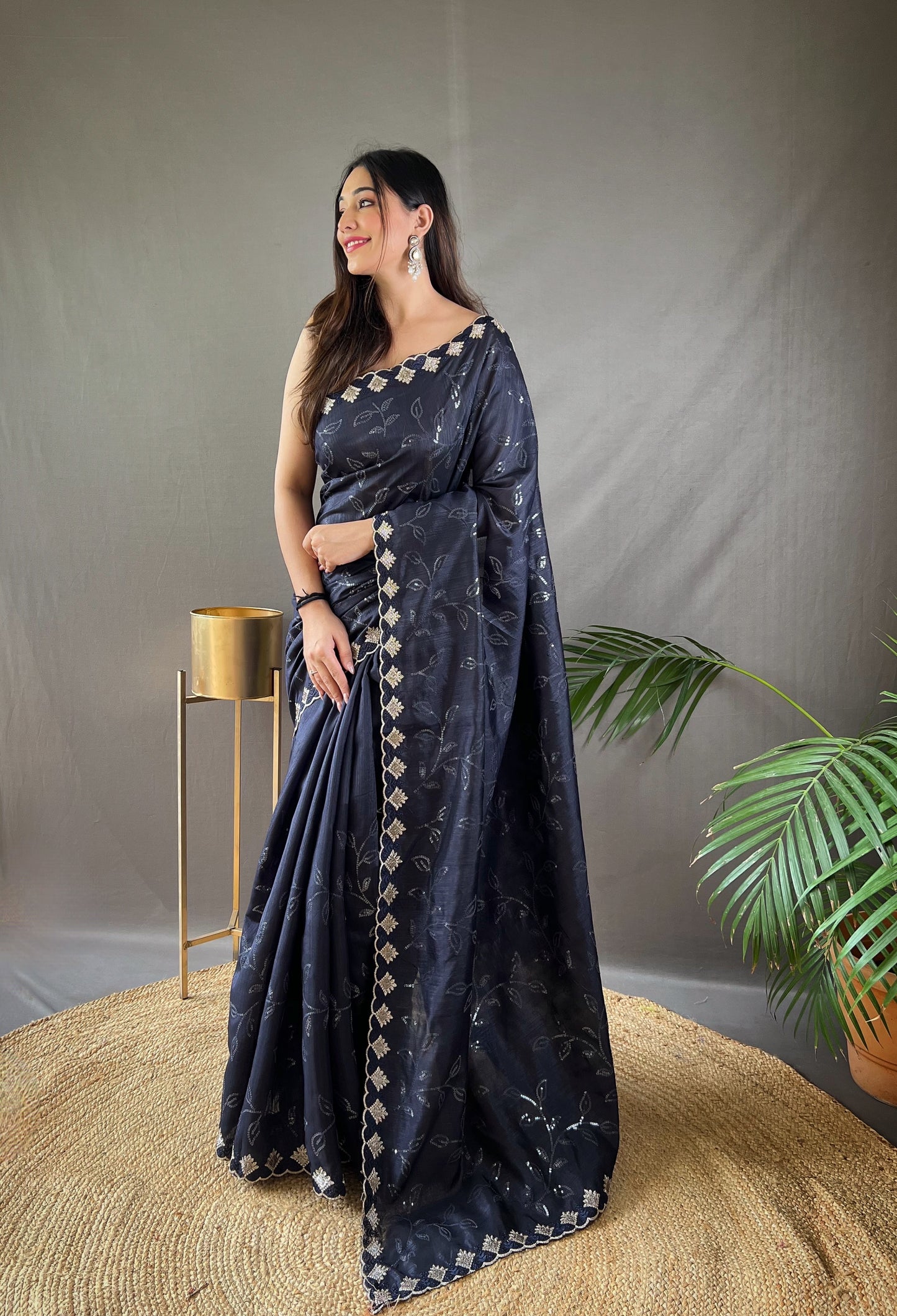 Presenting Ready To Wear Black Color Silk Saree