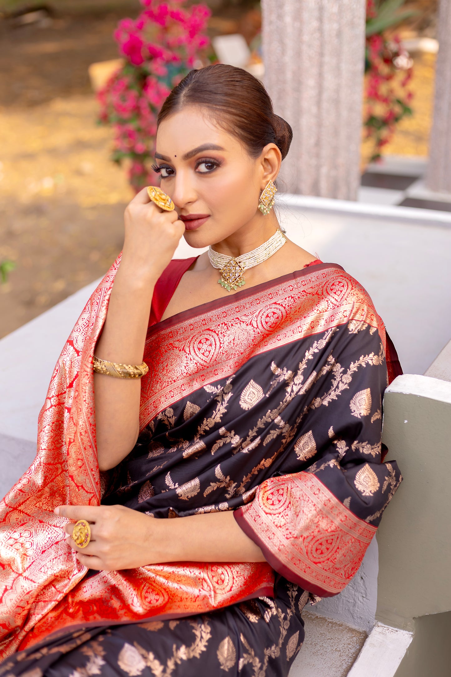 Oil Black Satin Banarasi Silk Saree