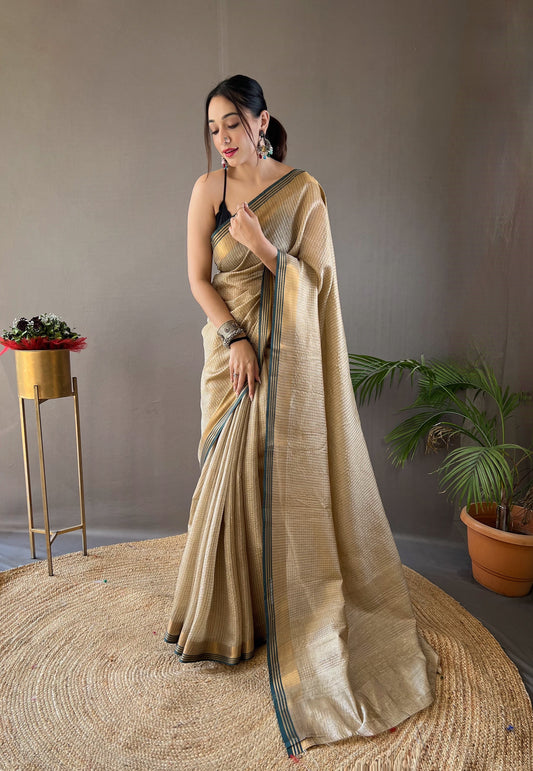 Woven Design Zari Banarasi Saree in Chikoo Color